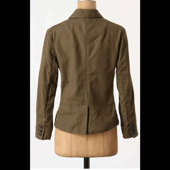 Anthropologie CARTONNIER Olive Green Piped Boy Blazer Jacket - Picture 2 of 6